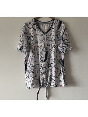 Ulla Popkin White Top Sz 16/18 V-neck Front Knot Abstract Graffiti Print NO SIZE